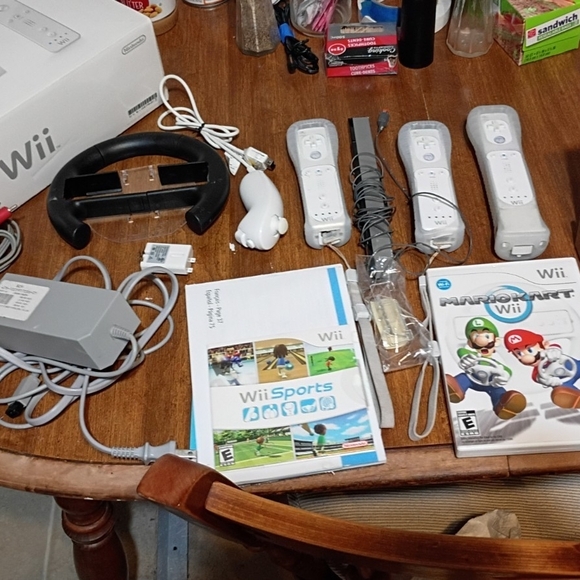 Nintendo Wii Set with Controllers and Games - White and Gray